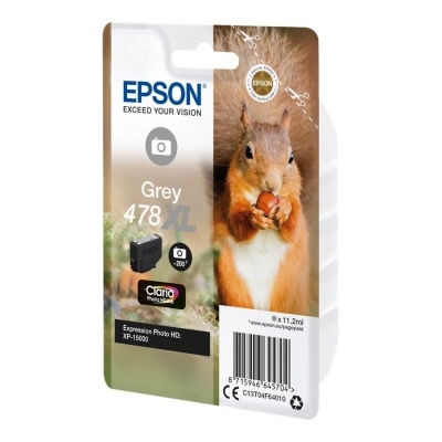 Embalagem de tinta cinza EPSON 478XL com imagem de esquilo