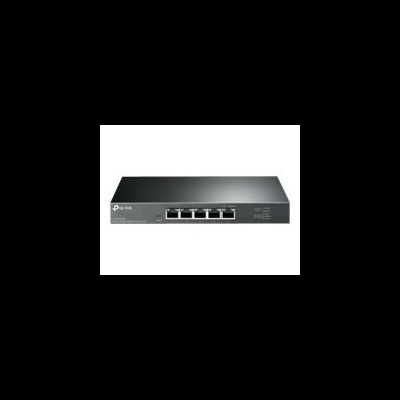 Dispositivo de rede TP-Link metálico preto com cinco portas Ethernet