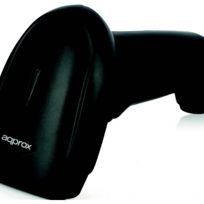 Leitor de código de barras preto da marca Approx com design ergonómico