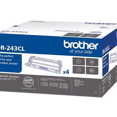 Embalagem de unidade de tambor Brother DR-243CL para impressora com texto e imagem do produto