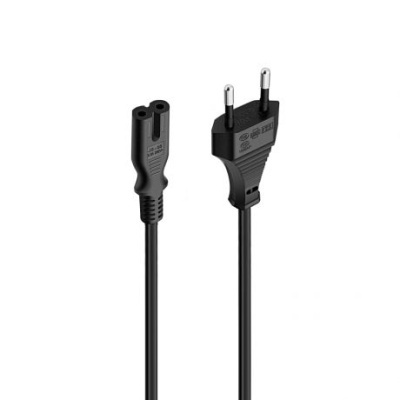 Cabo de alimentação preto com ficha de tomada de duas pontas e conector duplo 