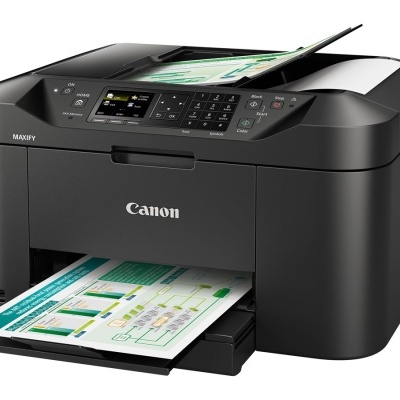 Impressora multifunções Canon preta a imprimir