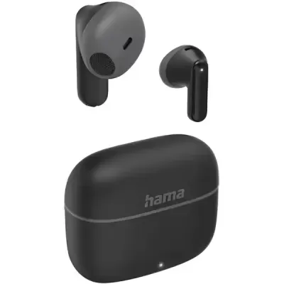 Auriculares wireless pretos Hama com estojo de carregamento preto