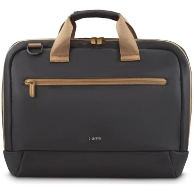 Mala preta e castanha em tecido com fecho frontal