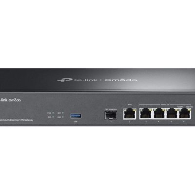 Roteador TP-Link Omada ER605 preto com portas LAN e WAN