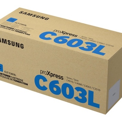 Caixa de cartucho de toner Samsung proXpress C603L azul e castanha
