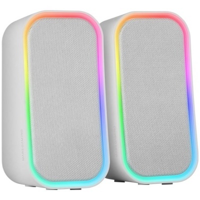 Par de colunas de som brancas com luzes coloridas RGB