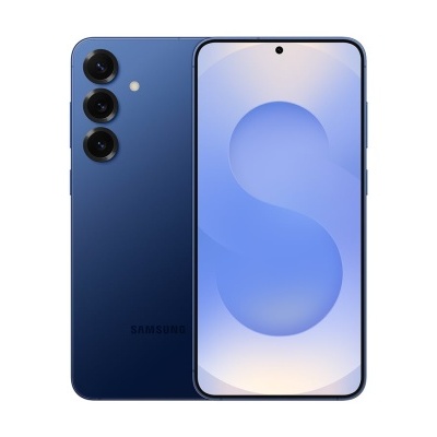 Smartphone Samsung azul com três câmaras traseiras e ecrã frontal grande