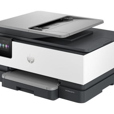 Impressora HP multifunções branca e preta com ecrã tátil e scanner