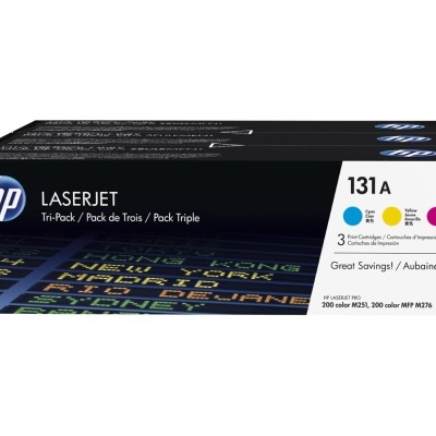 Pack triplo de cartuchos de tinta HP LaserJet 131A ciano, amarelo e magenta