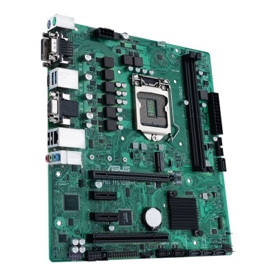 Placa mãe ASUS Pro H510M-C verde com múltiplas entradas e slots sobre fundo branco