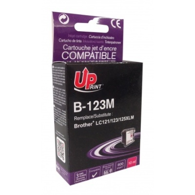 Cartucho de tinta compatível Up Print B-123M cor magenta em embalagem preta e roxa