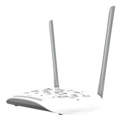 Router Wi-Fi branco com duas antenas e ícones pretos