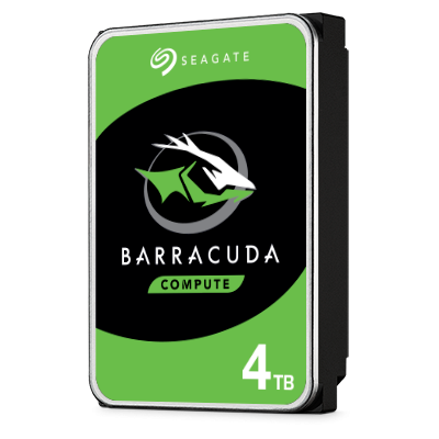 Disco rígido Seagate Barracuda Compute 4TB com etiqueta verde e preta