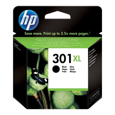 Embalagem de tinteiro HP 301XL preto com elementos verdes