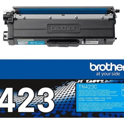 Cartucho de toner Brother TN423C ciano com embalagem azul e preta