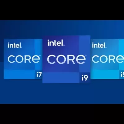 Logótipos da Intel Core i7, i9 e i5 em azul