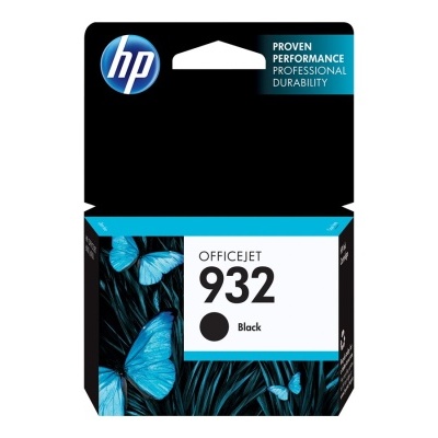 Embalagem de tinta HP OfficeJet 932 preta com design de borboletas azuis