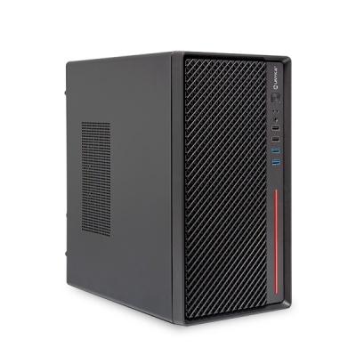 Computador de secretária preto Lenovo com painel frontal em malha e luz vermelha