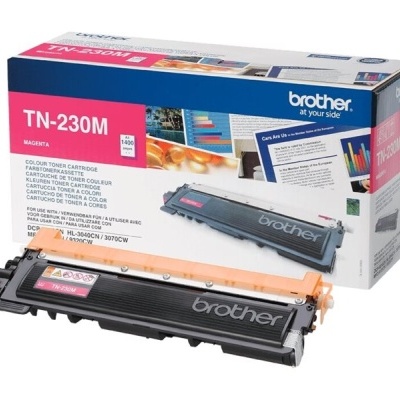 Toner Brother TN-230M magenta com embalagem branca, azul e rosa