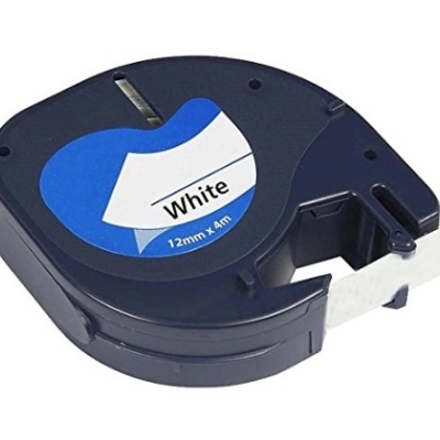 Fita de rotulagem preta para rotuladora com etiqueta azul e branca