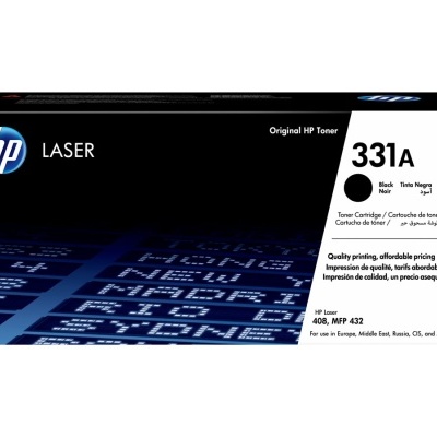 Embalagem de toner HP Laser preto 331A W1331A com texto informativo