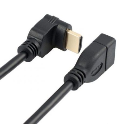 Cabo HDMI preto com conector reto e conector em ângulo