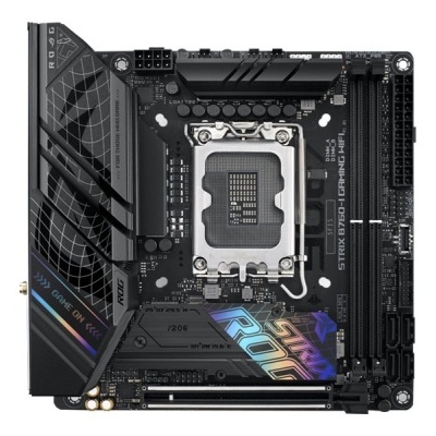 Placa-mãe ASUS ROG preta com detalhes coloridos e texto STRIX Z670-G GAMING WIFI.