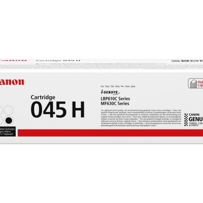 Caixa branca de cartucho Canon 045 H com texto e selos