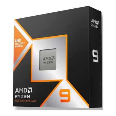 Caixa preta de processador AMD Ryzen 9 3000 Series com detalhes laranja