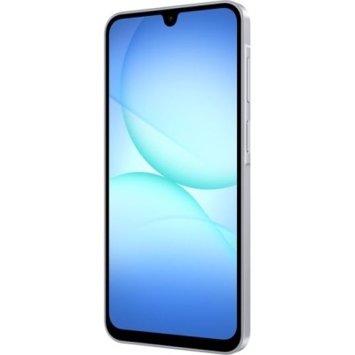 Smartphone prateado com ecrã azul