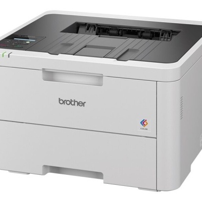 Impressora Brother cinza claro e preta com logotipo