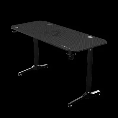 Mesa para jogos preta com tampo texturizado e base metálica preta