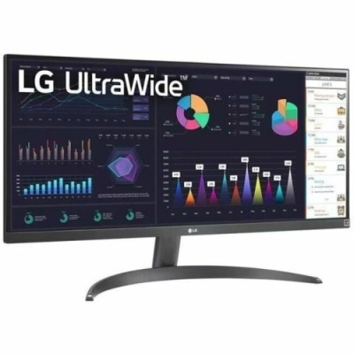 Monitor curvo LG UltraWide a mostrar gráficos coloridos