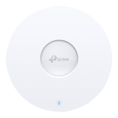 Dispositivo de rede TP-Link circular branco com luz LED azul