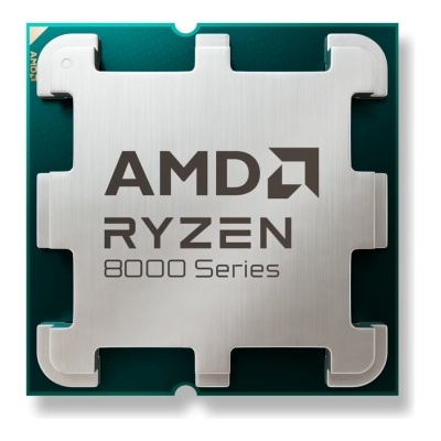 Processador AMD Ryzen 8000 Series com texto visível na superfície metálica