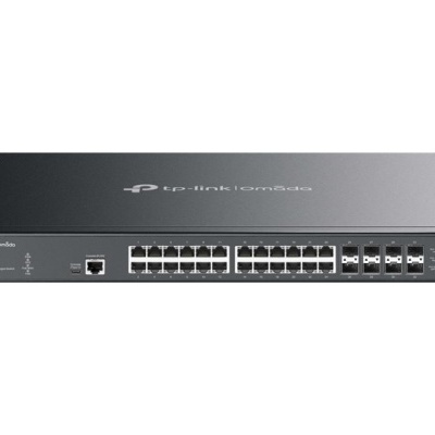 Switch de rede TP-Link JetStream com múltiplas portas Ethernet e SFP