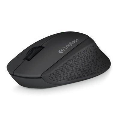 Rato preto sem fios Logitech com textura lateral.