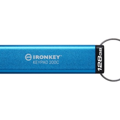 Pen USB azul metalizado IRONKEY KEYPAD 200C 128GB