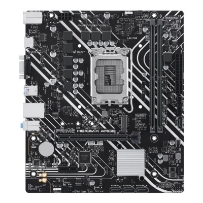 Placa-mãe ASUS PRIME H610M-A D4 preta com detalhes em branco e dissipador cinza