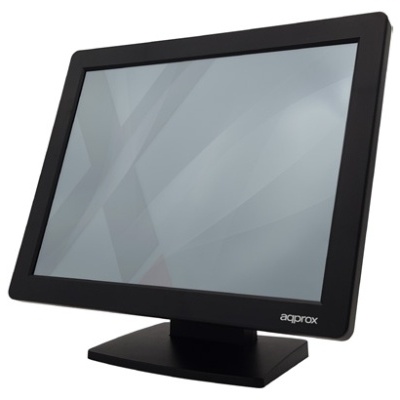 Monitor preto LED com base quadrada e logótipo 'approx'