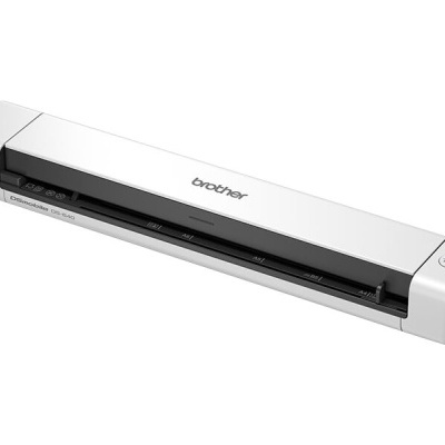 Scanner portátil branco e preto Brother ADS-1200 com botão de energia