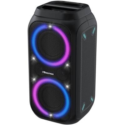 Coluna portátil Hisense preta com luzes coloridas