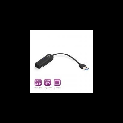 Adaptador USB 3.1 preto com cabo curto e conector USB-A