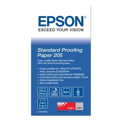 Pacote de papel Standard Proofing Paper 205 da Epson, branco e azul, tamanho A3+
