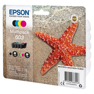 Embalagem de multipack de tinteiros Epson 603 com estrela-do-mar na capa