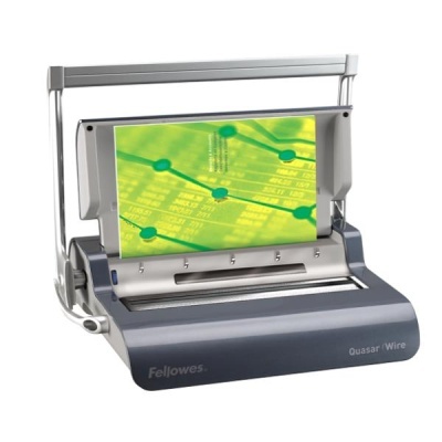 Máquina de encadernação Fellowes Quasar Wire com folha verde amarela
