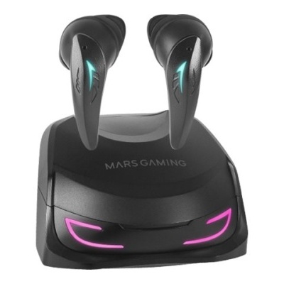 Auriculares sem fios MARS GAMING com estojo de carregamento preto e luzes LED