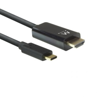 Cabo USB-C para HDMI preto com inscrição '4K HDR' no conector HDMI