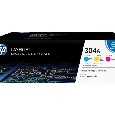 Embalagem de cartuchos de toner HP LaserJet 304A triplo pack